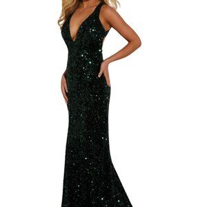 NWT Jasz Couture 7404 Sequin Evening Dress Green Size 00